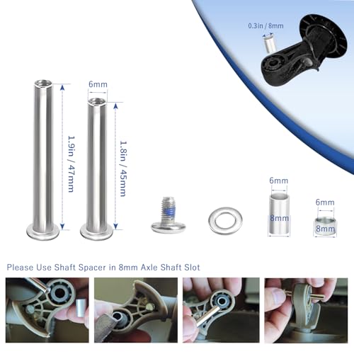 Luggage Wheels Replacement Set Diameter 2in/51mm Thickness0.59in/15mm Suitcase Rubber Inline Wheel Fit 6mm&8mm Shaft Slot wIth Full Set Repair Tool for 20-24in Suitcase Trolley Bag Drawbar Travel Box4