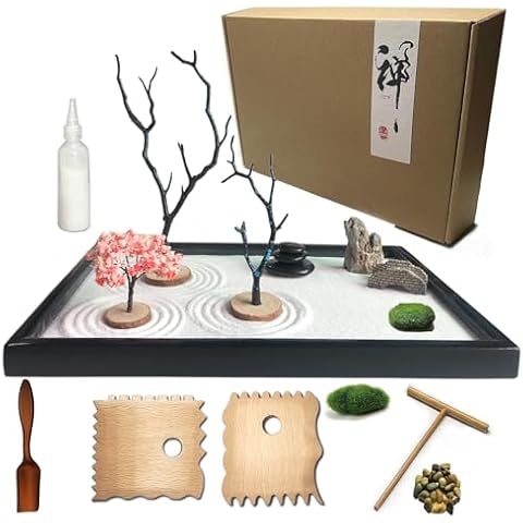 Aovoa Zen Garden for Desk, Japanese Zen Garden Kit with Sand Stamp Sphere and Essential Accessories, Mini Zen Sandbox Office Decor Kit for Relaxation, Meditation Gift Cover