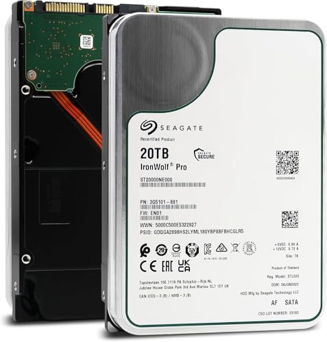 Seagate ST20000NE000 IronWolf Pro 20TB NAS Internal Hard Drive HDD – CMR 3.5 Inch SATA 6Gb/s 7200 RPM (Renewed)