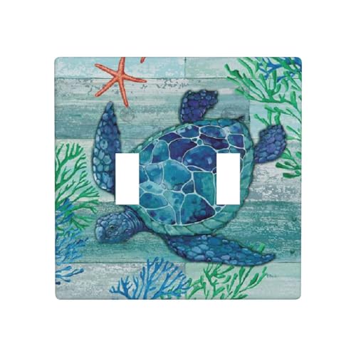 Sea Turtle Starfish Ocean Double Toggle Light Switch Plates Outlet Covers 2 Gang Decorative Electrical Wall Plate Receptacle Switchplate Decorate Plug Cover For Bathroom Kitchen 4.5 * 4.5 Inch by OHZOLLAN - Used condition - US$12.62