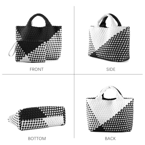 Image of Woven Bag for Women, Neoprene Tote Bag Summer Beach Handbag Purse Retro Handmade Travel Shoulder Bag Set