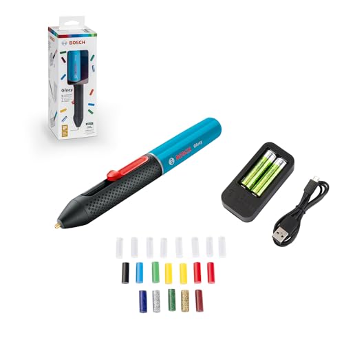 Bosch Home and Garden Cordless Hot Glue Pen Gluey (Lagoon Blue, with 20 glue sticks, pink, in carton packaging)