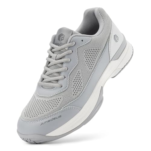 FitVille Wide Pickleball Shoes for Men Tennis Shoes Sneakers for All Court Racquetball Athletic Shoes for Racquet Sport | Arch Support & Wide Toe Box (10.5 Wide, Moon Grey)