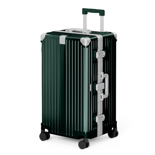 Image of ALPHA CAMP Trunk Luggage 26 Inch with Aluminum Frame Zipperless Suitcase | Checked Thickened 3-Layer PC Hardshell Luggage with TSA Lock,Charging Port,Cup Holder and Spinner Wheels for Holiday Travel