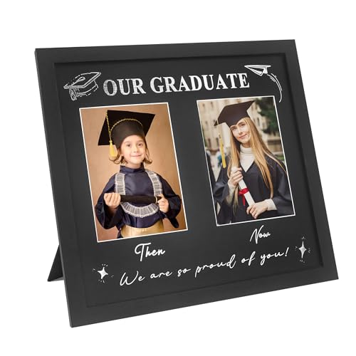GraduatePro Then and Now Graduation Picture Frame for 2 Photos, HD Real Glass -Double 5x7 Frame, Graduation Gift for Son, Daughter, High School & College Graduate Keepsake for Parents