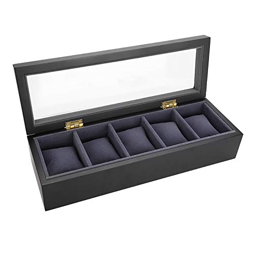 Lack Schmuck Vitrine, Uhr Veranstalter, 5 Gitter Herd Ohrringe für Männer Schmuck für Frauen(Black)