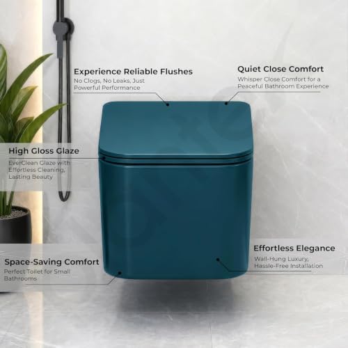 Image of Plantex Rimless Washdown Flushing /Imported Ceramic Wall Hung Commode for Toilet /Western Commode with Soft Closing Toilet Seat - P Trap - (Pine Blue)