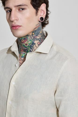 Image of SNITCH Men Casual Shirt | Slim Fit Full Sleeve Classic Collar Solid Pattern | 100% Linen, Breathable & Lightweight Fabric, Machine Washable