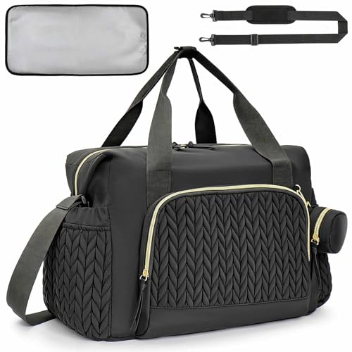 QualfsTerric Nappy Diaper Bag Multifunctional Mommy Large Capacity Tote with Pacifier Case Waterproof Baby Changing Bags for Maternity Baby Changing Travel Beach (Black)