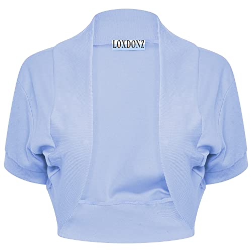 Image of Loxdonz Girl's Short Sleeve Shrug Childrens Kids Cotton Cardigan Bolero Shrug Jacket