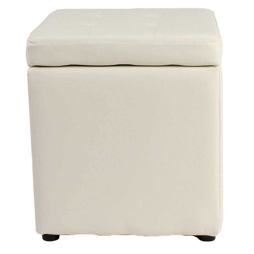 Pouf coffre de rangement blanc en simili cuir 30x30x35cm