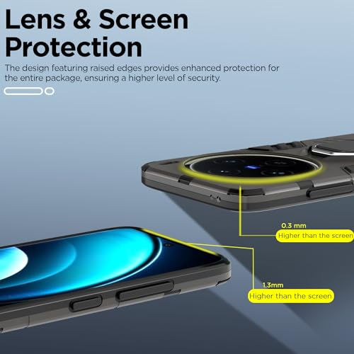 Image of Pikkme Vivo X100 5G Back Cover | D5 Tough Armor Bumper | 360 Protection Case | Ring Holder Stand Case for Vivo X100 5G (Black)