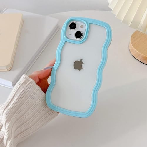 Image of COVERLY for iPhone 12 Pro Case Clear Curvy Wave TPU Cover,Cute Transparent Curly Frame Slim Fit Stylish, Korean,Translucent Soft Pretty Bumper Aesthetic Cover for Apple iPhone 12 Pro -Light Blue