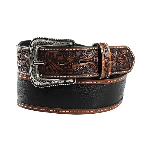 ARIAT Men's Genuine Leather Belt with Floral Embossed Tabs