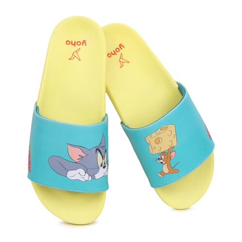 YOHO Tom and Jerry Sliders for Women, Comfortable and Lightweight Slides, Footwear for Man & Boys, Official WB Merchandise -003 | Teal - UK 4