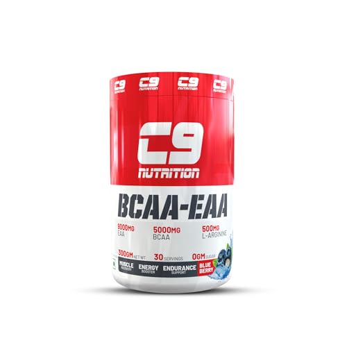 Image of C9 Nutrition BCAA + EAA Powder | Sugar Free Powerful Intra Workout | Muscle Recovery & Endurance Drink with 5000mg BCAA, 9000mg EAA, 500 mg L-Arginine | Amino Acid Supplements (30 Servings, Blue Berry Flavour)