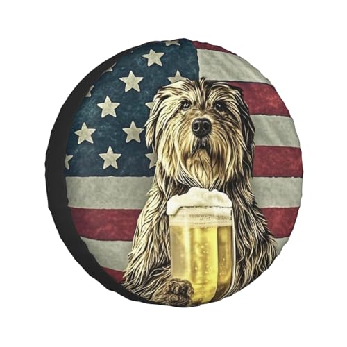 Image of American Flag Funny Schnauzer Dog Drinking Beer Spare Tire Cover Wheel Protectors UV Resistant Universal Fit for SUV Truck Rv Trailer Camper Travel 15 inch