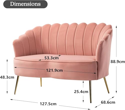 Image of Velvet 2 Seater Sofa Upholstered Loveseat Couch with Metal Legs Arm Backrest for Living Room Bedroom (Pink)