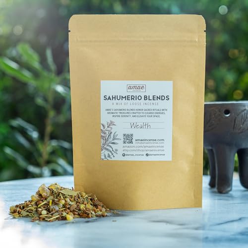 Image of Amae INCENSE Wealth Manifestation Blend, Earthy Woodsy Scent, Frankincense tears, Sandalwood, Cinnamon, Copal and More.- Natural Resin, Essences & Herbs Mix, 1.19 Ounces.
