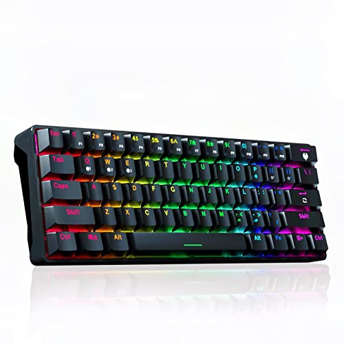 SOLAKAKA 60% Bluetooth Mechanical Gaming Keyboard, with RGB Rainbow Backlit, 61-Keys Hot Swappable USB Wired Rechargeable PC Mac Computer Keyboards, Blue Switch