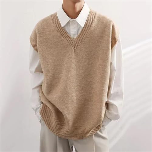 Mens Knitted Sweater Vest Winter Casual Loose Sleeveless V-Neck Pullovers Waistcoat Knitwear2
