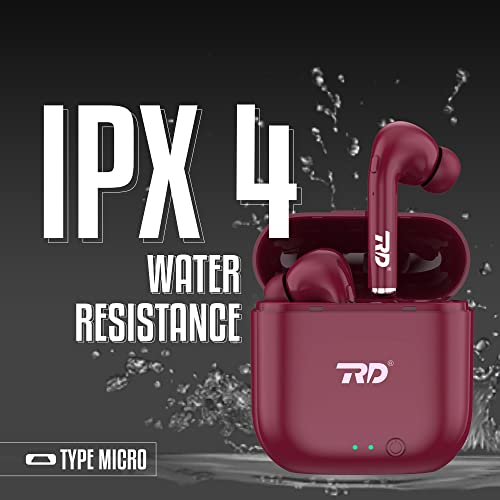Image of RD TWS-140 Earbuds with 10mm Drivers, 40H Playtime, Upto 80ms Low Latency for Gaming, ENC Noise Cancellation, Truly Wireless Bluetooth 5.1 Earbud | IPX4, Voice Assistance | 6 Months Warranty | Maroon