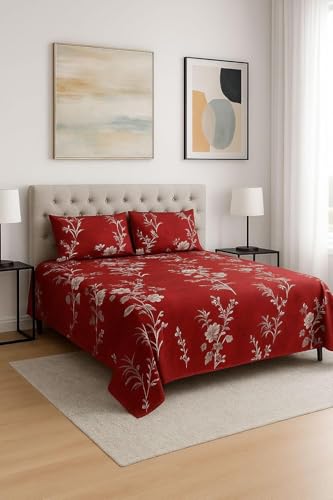 Image of Premium Glace Cotton Flat Double Bedsheets, 90 x 100 Inches with 2 King Size Pillow Cover 17 x 27 Inches, Floral