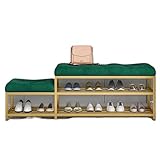 ENSDIEPLS Schuhregal-Bank, Schuhaufbewahrungsbank for den Eingangsbereich mit Samtkissen, 200 kg belastbar, Mehrfarbig, mehrere Größen(Dark Green,90 * 30 * 46cm)