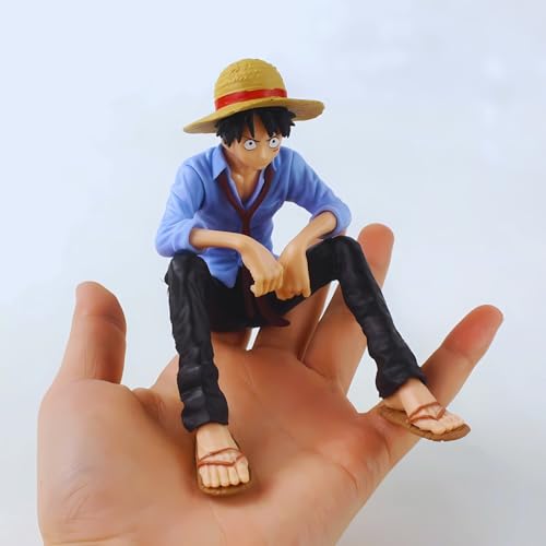 Image of Premium Action Figures Collectible for Office Desk, Study Table, Car Dashboard, Decoration for Anime Lovers, Fans, Kids, Collectors (Luffy Sitting Blue Shirt)