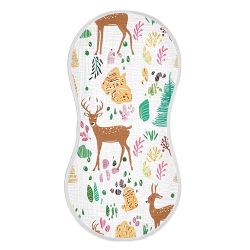 Deer Pattern Muslin Burp Cloths 22x11 Inch - 4-Layer Organic Cotton & TPU Waterproof Lining, Absorbent Baby Bibs for Boys/Girls with Hanging Loop - Main Image