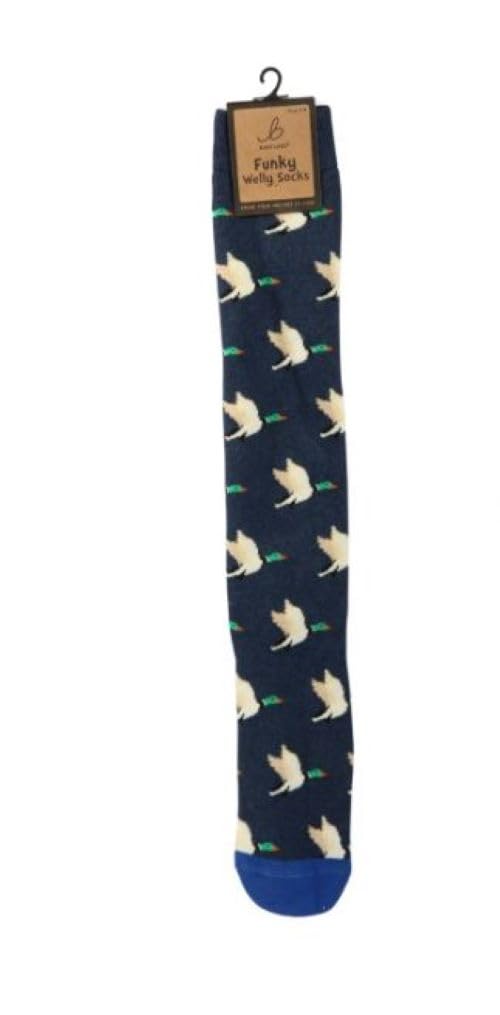 Bartleby Unisex Red And Green Funky Welly Socks - Flying Ducks