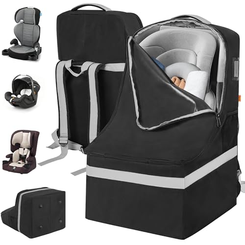 IBVIVIC Padded Car Seat Travel Bag for Airplane, Heavy Duty Car Seat Bag for Air Travel Gate Check Carseat Carrier Bag with Shoulder Strap, Fits Most Baby & Infant Car Seats