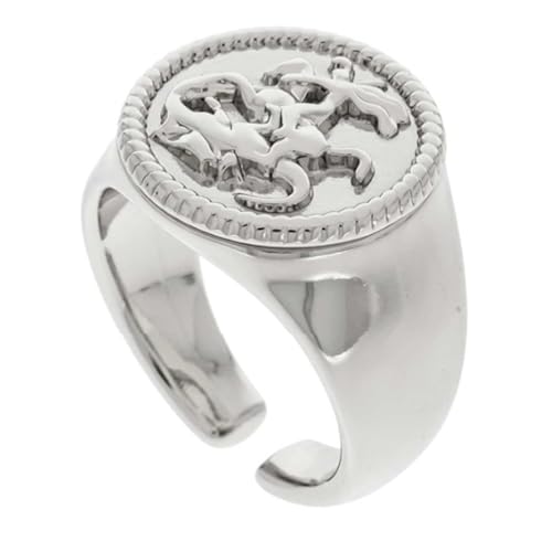 Anel Regulável Masculino São Jorge Proteção Religião Fé Metal Banhando Duplo Dedeira (Prata)