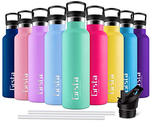 Grsta Gourde INOX, Bouteille d'eau Acier Inoxydable avec Paille et Filtre, Gourdes 350/500/750/1000ml, Bouteille Isotherme Anti Fuite Reutilisable sans BPA pour Enfant, Adulte, Sport, École, Camping