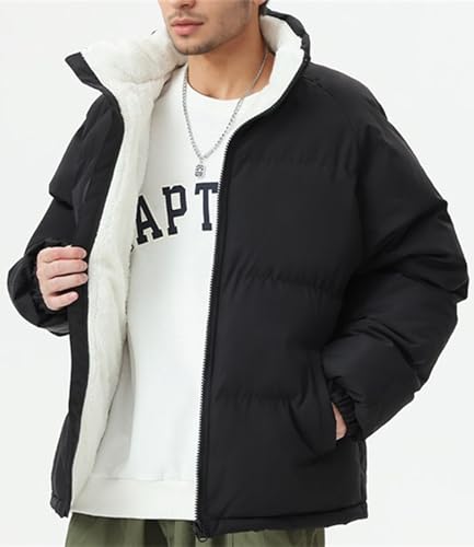 hathne Men's Winter Warm Fleece Lined Jacket Lightweight Thick Stand Collar Full Zip Jacket Coat3