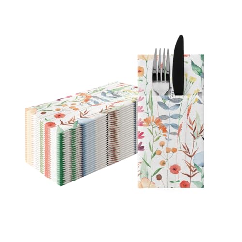 Paw - Servilletas Papel Airlaid 1 8 Pocket I 25 Piezas I Ideal Para Bodas, Bautizos, Comuniones, Cumpleaños I Servilletas De Tela Para Decoración De Mesa I Flores De Acuarela