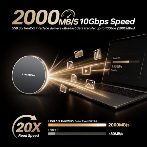 Image of DIGIERA 4TB Magnetic Portable SSD, External Solid State Drives with USB-C 3.2 Gen 2x2, Speed Up to 2000MB /s, Compact & Durable, Compatible with iPhone 15 /16 /17 Series and Other USB-C Devices, Grey