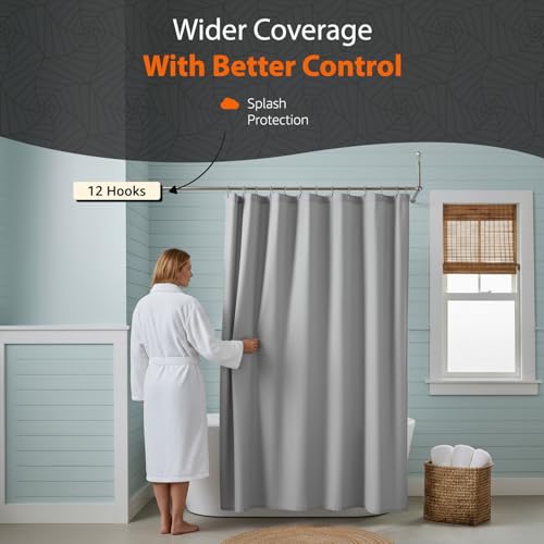 Image of Amazon Basics Shower Curtain 5 Feet | Waterproof Bathroom Curtain | PVC-Free, No Plastic Smell | Machine Washable Fabric | Grey | 6ft Wide | 12 Hooks -180 CM X 150 CM