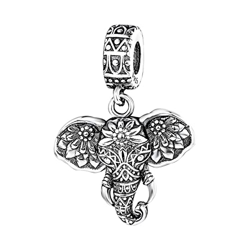 Lucky Elephant Charm 925 Sterling Silver Charm for Bracelets Necklaces fit Valentine's Day Mother's Day Birthday Gift for Women Pendant Beads