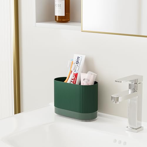 Green Toothbrush Holders for Bathrooms, Plastic Kids Tooth Brush Holder with Drainage and Drip Tray, Cute Shower Toothpaste Holder Stand Organizer Caddy Wall Mount & Countertop Accessories Decor - Cosy Home Interiors Green Toothbrush Holders for Bathrooms, Plastic Kids Tooth Brush Holder with Drainage and Drip Tray, Cute Shower Toothpaste Holder Stand Organizer Caddy Wall Mount & Countertop Accessories Decor - Image 6