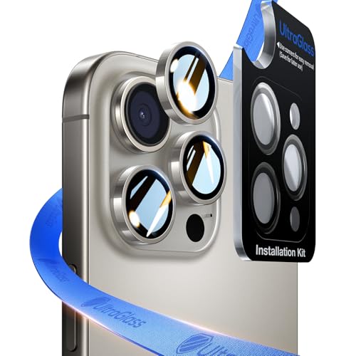 Image of UltraGlass for iPhone 16 Pro Max /16 Pro Camera Lens Protector [NO.1 Military Grade Shatterproof] iPhone 16 Pro Max Camera Protector, 16 Pro Lens Cover [Longest Durable] Easy Install, Natural Titanium