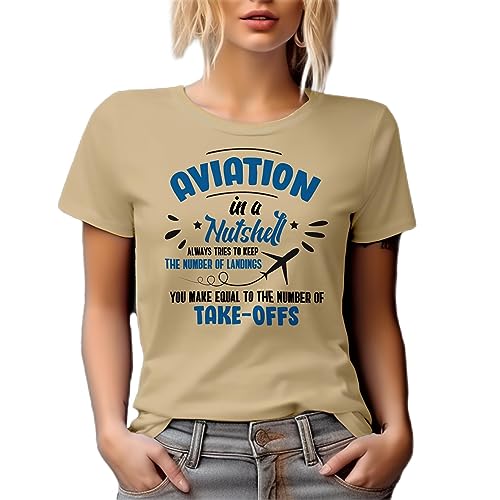 Aviation in A Nutshell. Graphic Tshirt for A Pilot, Aeronautical Engineer Or Engineering, Aeronautic, Piloting Universities Or Companies, Domestic Airlines - Tan T-Shirt, Medium