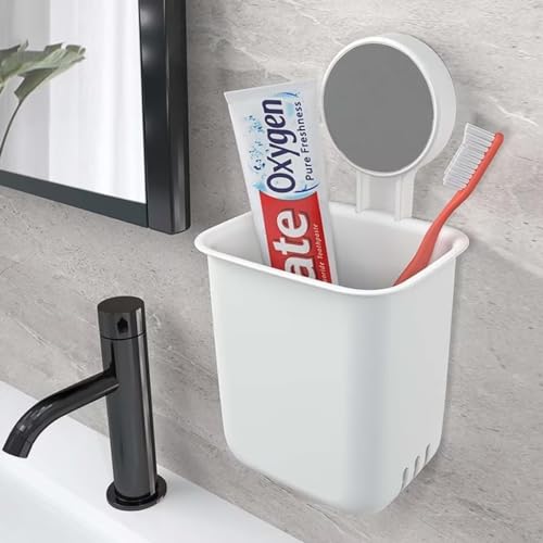 Image of TEKCOOL Plastic Toothbrush Holders for Bathroom | Toothbrush Holders for Toothbrushes | Wall Mounted Toothbrush Holder/Bathroom Shelf for Wall (Plastic Toothbrush Holder), White