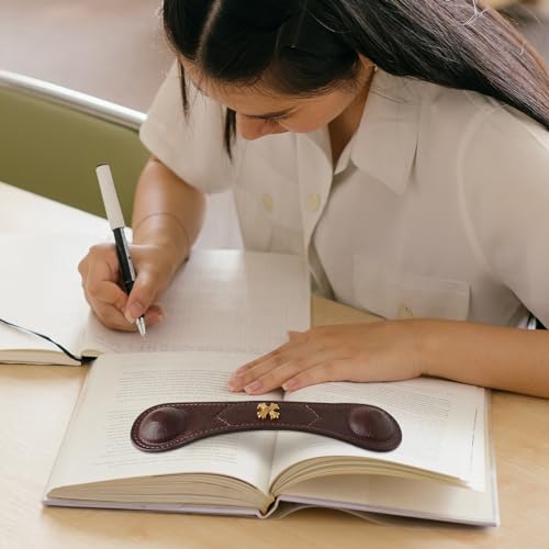 Image of Book Weight Page Holder Heavy Genuine Leather Book Open Holder for Men Women Cookbook Weighted Bookmarks Gift for Writer Reader (02Bookmark Page Holder-Coffee)