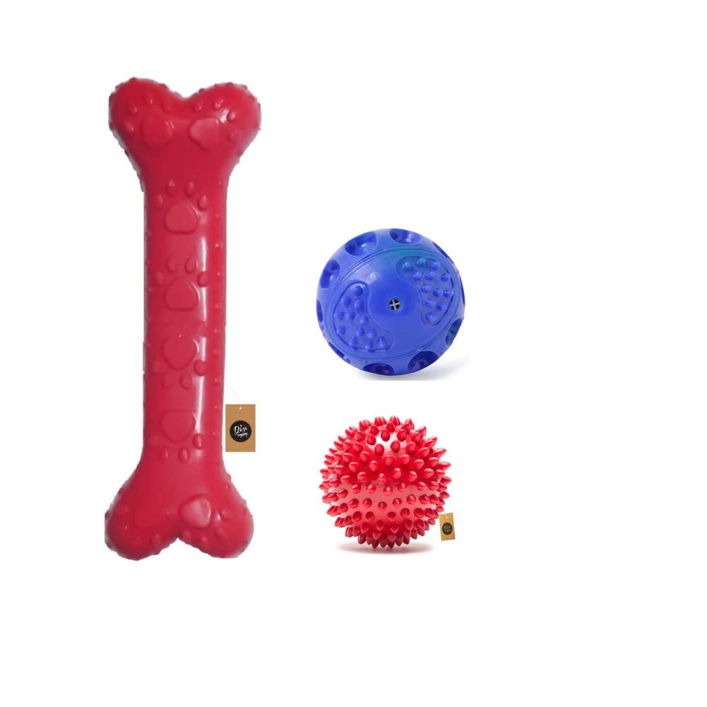 The Pets Company Rubber Dog Chew Toy Combo ( Large Dog Bone 8.5" + Dog Spike Ball 3"+ Squeaky Ball Toy) | Chew Dog Toys for Medium Dogs (B0BMLK3Y18) Amazon Price History, Amazon Price Tracker