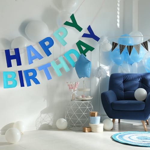 Image of Mindsoft Felt Happy Birthday Garland Rainbow Banner Reusable Happy Birthday Sign Party Supply for Party Decor(Blue Color,Normal)