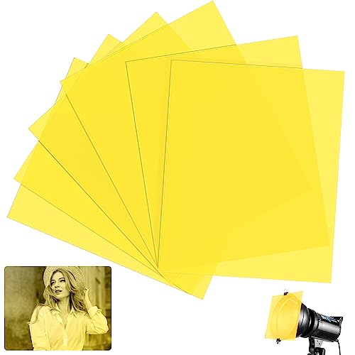 DECARETA Filtro de Luz Corrector, 6 Piezas Hojas de Gel Transparencia Película de Color para Cámara, Amarillo
