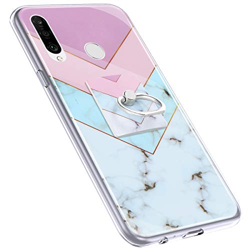 Urhause Cover Compatible with Huawei P30 Lite Case Sparkle Glitter Bling Marble Case TPU Silicone Ring Holder Cover 360 Degree Rotation Ring Holder Kickstand Shiny Bling Shockproof Cover Rainbow