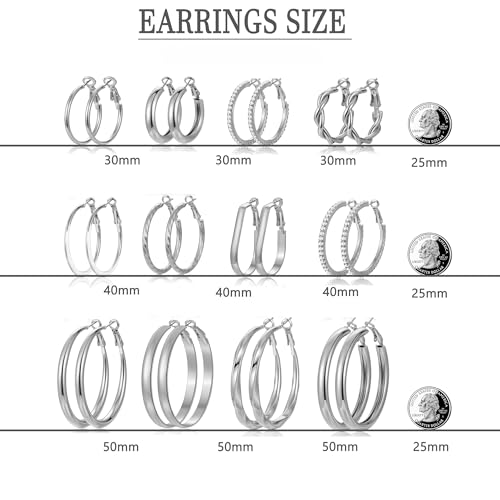 Image of 12 Pairs Gold Hoop Earrings Set for Women, Lightweight Hoop Jewelry