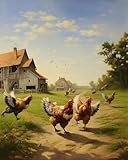 OKSGYTA Acrylic Adults Paint by Numbers Kits on Canvas, Chicken Rooster, Farm Landscape, Family Games Gifts for Christmas, 40x50cm, Without Frame